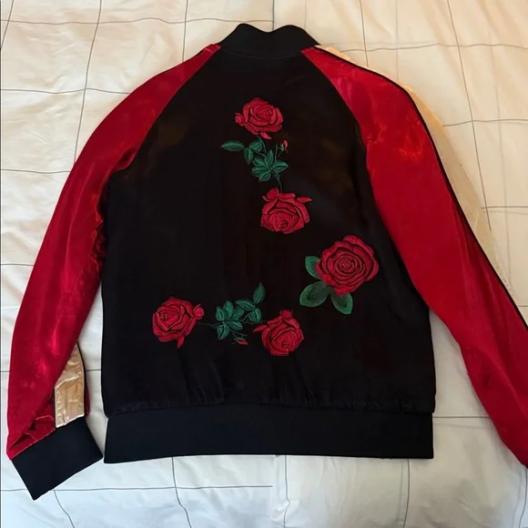 Limited Edition 2017/18 Zara - Black and Red Bomber Jacket with Rose Embroidery - Picture 3 of 5